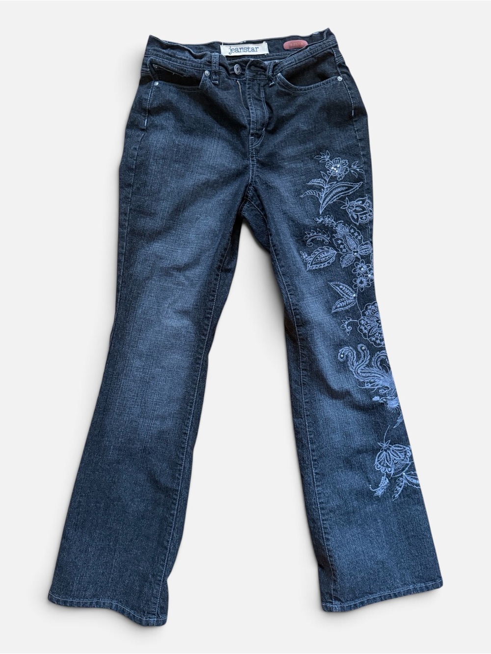 jeanstar Dark Blue Flare Jeans with Floral Embroidery